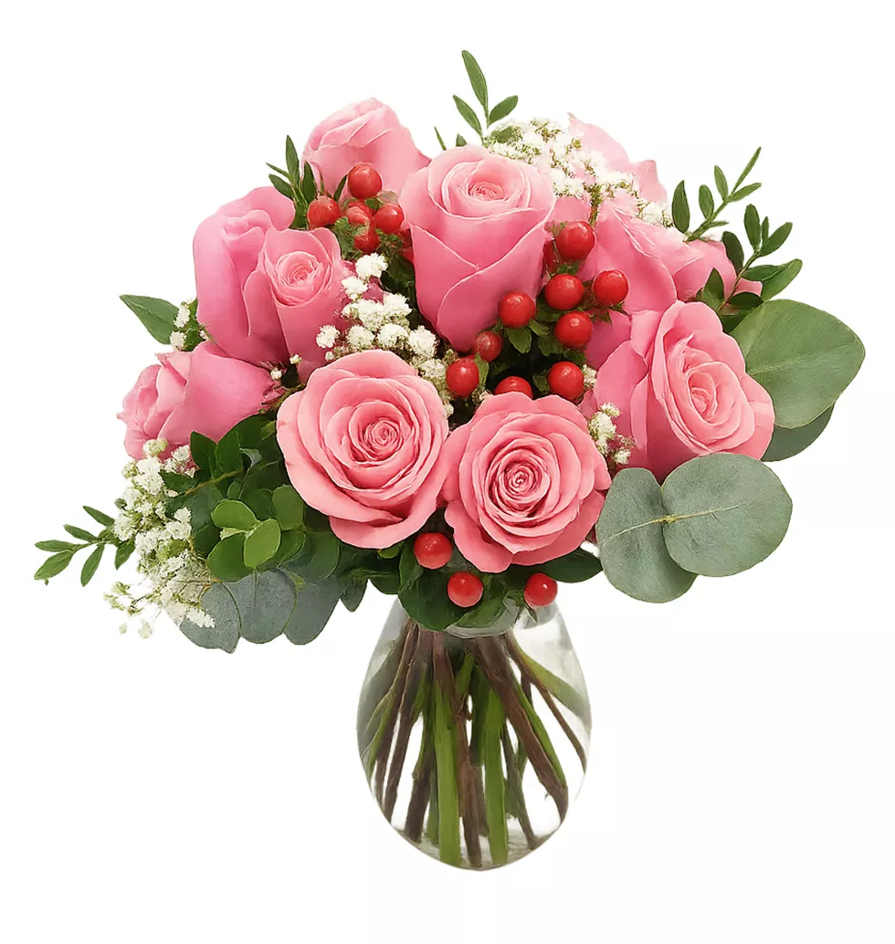 Beautiful Roses And Berries Bouquet