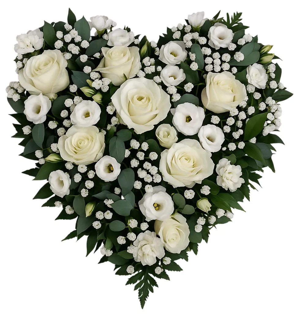 Condolences Heart Shape White Flowers