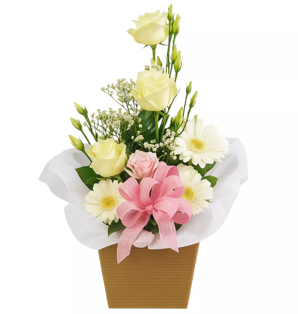 Lovely White Bouquet with Pink Bow