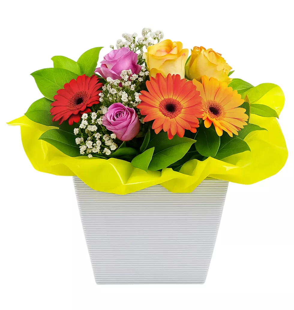 Radiant Rose, Wheat and Gerbera Bouquet
