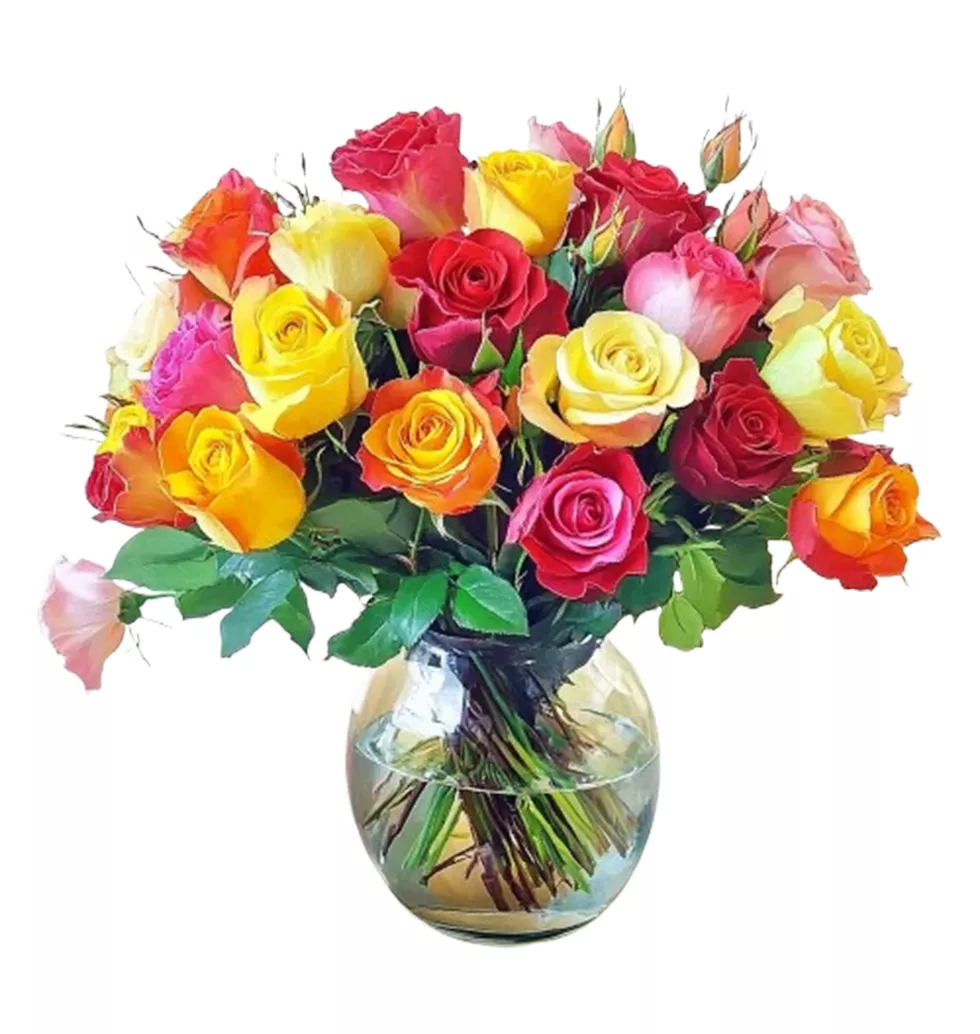 Cheerful Bouquet of Colorful Roses