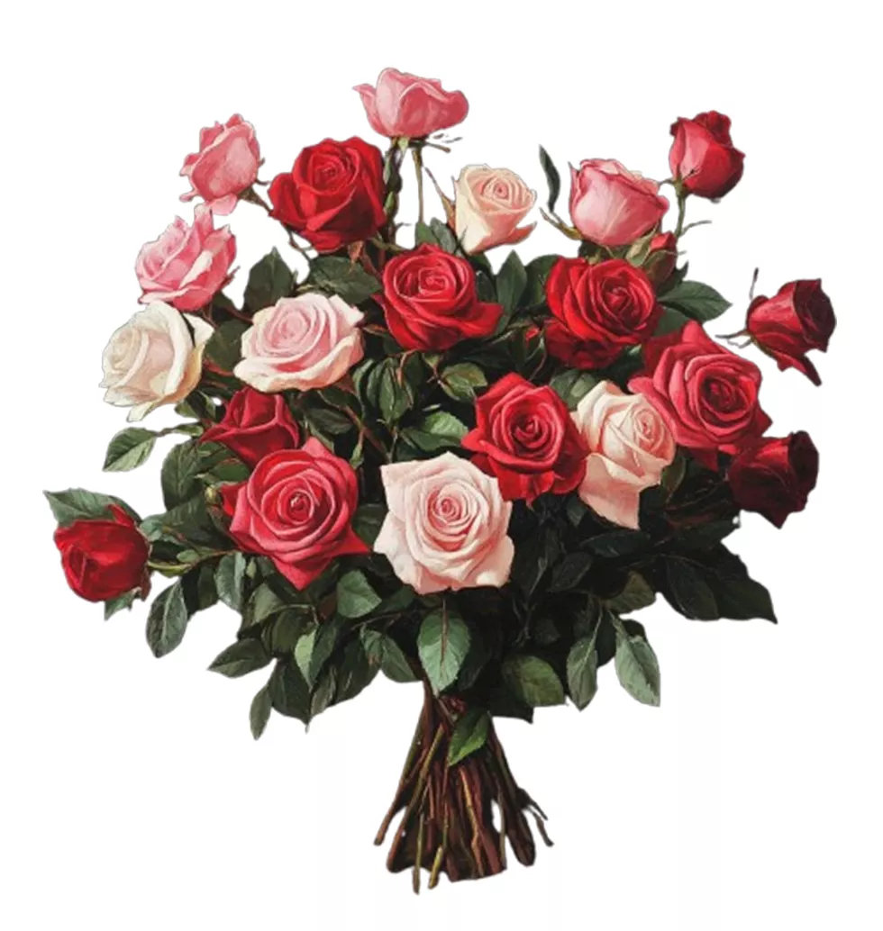 Tender Red and Pink Rose Bouquet