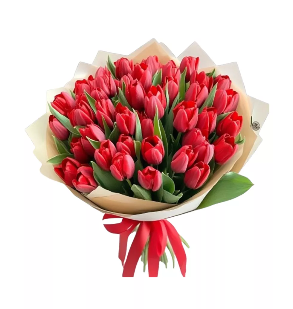 Striking 50 Red Tulips Bouquet