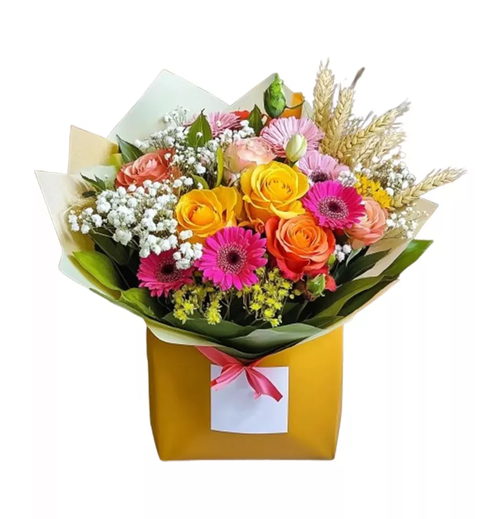 Radiant Rose, Wheat and Gerbera Bouquet